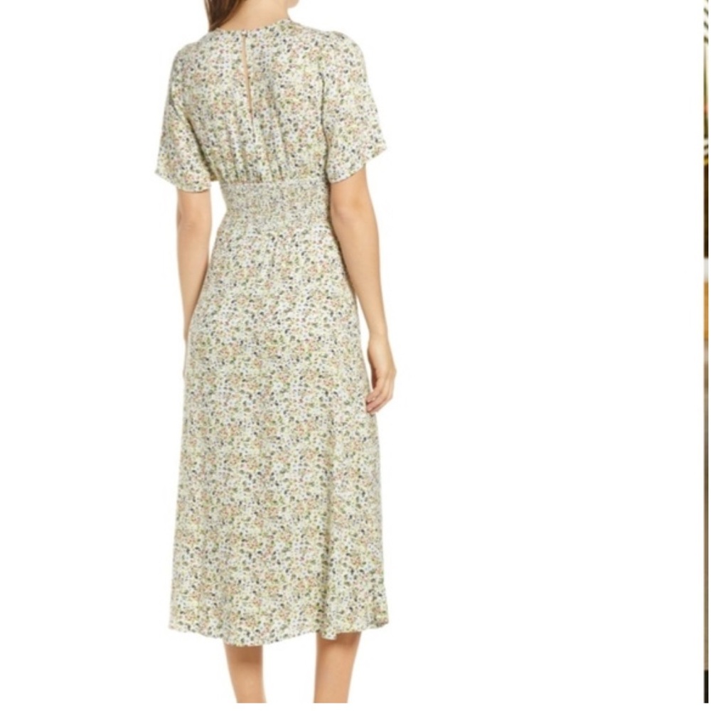 AFRM Janice Green Floral Midi Dress ditsy smocked Bridgerton small cottage core